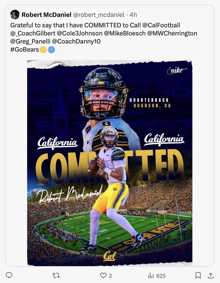 Robert McDaniel commits to Cal